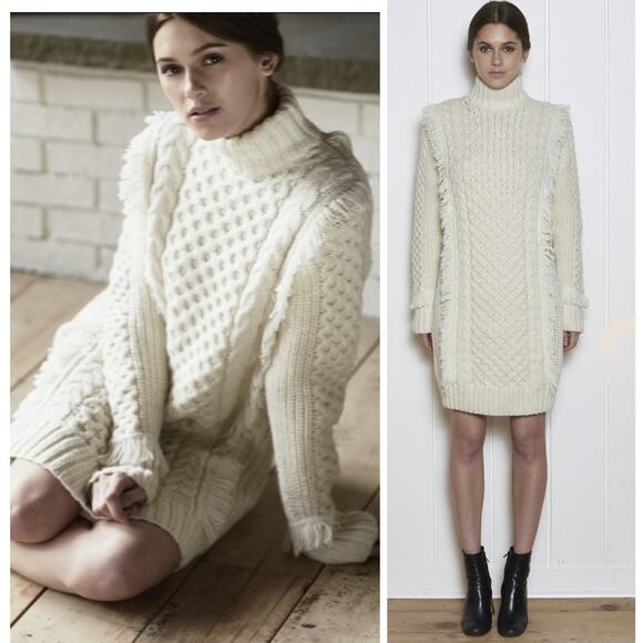 ELEVEN SIX CORA SWEATER DRESS CABLE KNIT CHUNKY PERUVIAN YARN WOMEN SIZE M/L - Picture 1 of 12